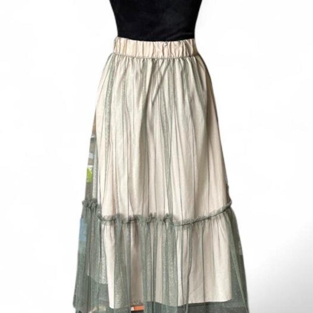Olive Green Mesh Midi Skirt – Balletcore Tulle LG